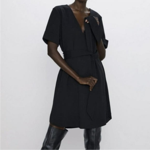 Zara V Neck Waist Tie Mini Dress - Picture 4 of 4